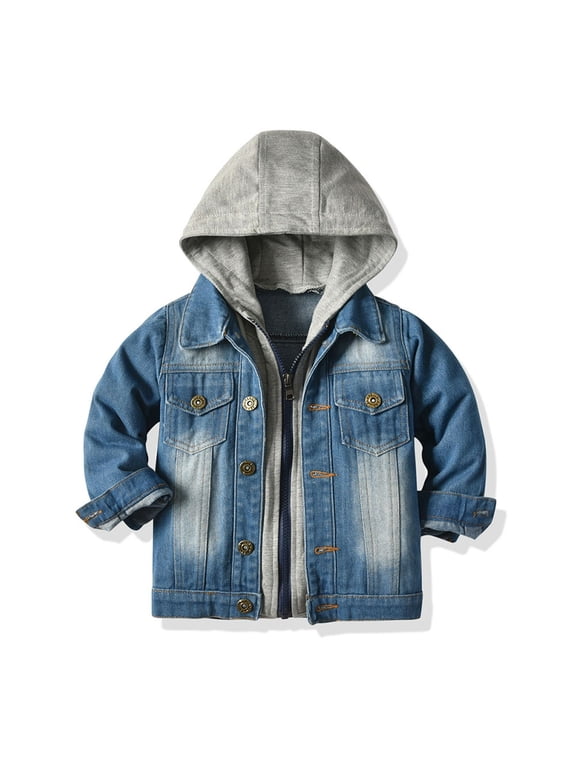 Boys Jackets Trendy Cozy Soft Hooded Denim Coat Casual Outerwear School Jean Jacket Blue, 1-10 Years