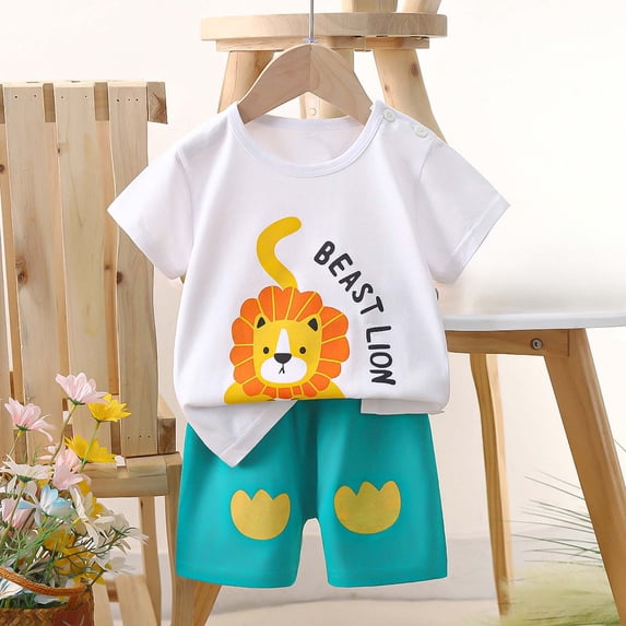 ATOGUTA Boys Jogger Set Kids Short Sleeve T-Shirts and Elastic Waist Shorts Clothing Sets Multicolor, Size 6M-8