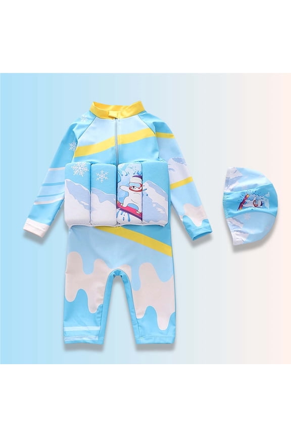 Boys Kids Floatation Swimsuit with Adjustable Buoyancy Kids Float Suit Floating Swimwear Bathing Suit with Cap Size 6M-4T, Multicolor