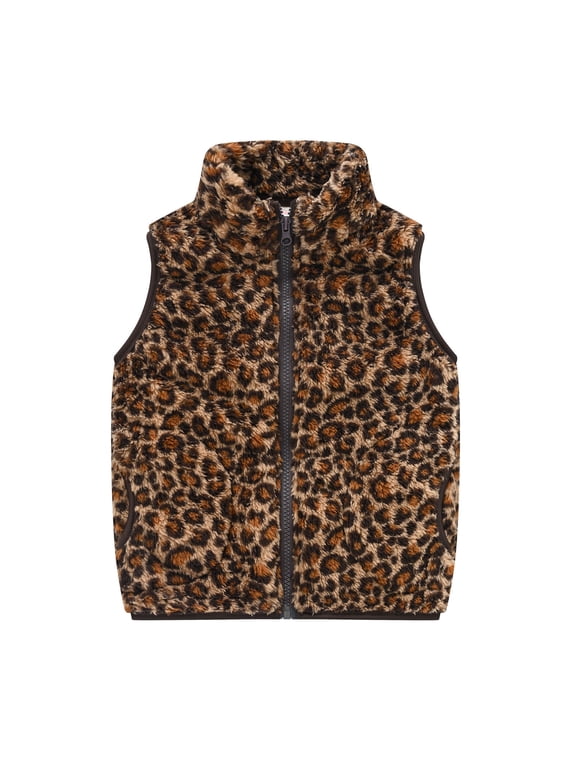 Boys Lightweight Jacket Leopard Print Plush Cute Winter Thick Casual Keep Warm Vest Coat Jacket Brown, Size 18M-7