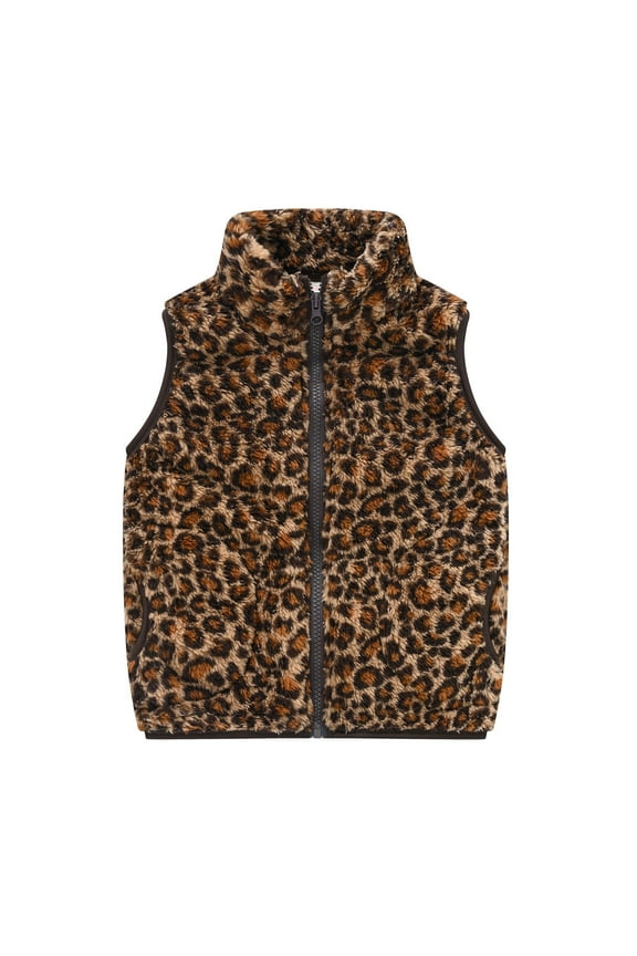 Boys Lightweight Jacket Leopard Print Plush Cute Winter Thick Casual Keep Warm Vest Coat Jacket Brown, Size 18M-7