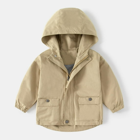 ATOGUTA Boys Lightweight Jacket Long Sleeved Hooded Zipper Jacket with Pockets Khaki, Kids Jackets 2T-10