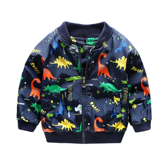 ATOGUTA Boys' Lightweight Puffer Jacket Varsity Baseball Jacket Dinosaur Zip Up Bomber Jacket Blue , Size 2T-6