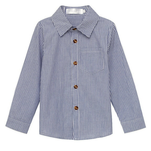 ATOGUTA Boys’ Long Sleeve Dress Shirt Striped Button Down Shirts Uniform Woven Button Up Shirt Blue, Size 2T-13