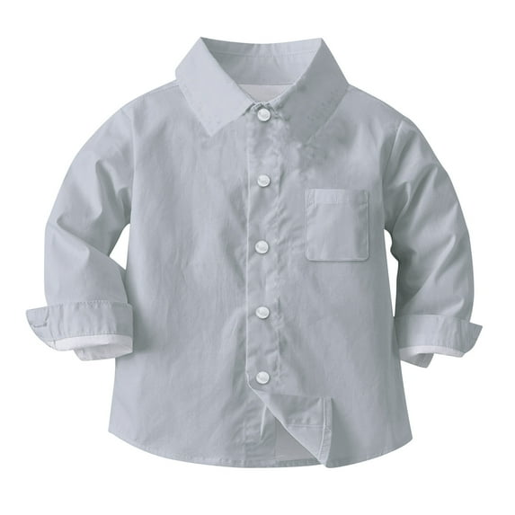 ATOGUTA Boys' Long Sleeve Dress Shirts Classic Collared Button-Down Tshirt with Chest Pocket Gray, Size 6M-8