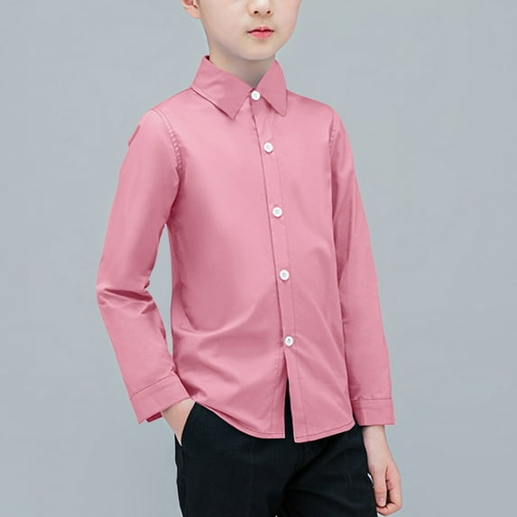 ATOGUTA Boys Long Sleeve Dress Shirts Kids Classic Button Down Formal Shirt Basic Tops Fall Clothes Boy Pink, Size 2T-13