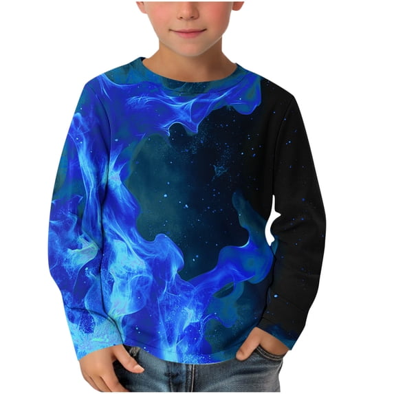 ATOGUTA Boys Long Sleeve Shirts Long Sleeve T-Shirts for Boys Kids Tees Clothes Summer Tops Blue, 3-14 Years