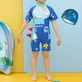thumbnail image 1 of ATOGUTA Boys One Piece Swimsuit Zipper Rash Guard with Swim Cap Short Sleeve Bathing Suit Blue, Size 3T-11, 1 of 3