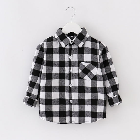 ATOGUTA Boys' Outerwear Jackets & Coats Flannel Plaid Shirts Kids Cotton Long Sleeve Button Down Shirt Black, Size 1T-10