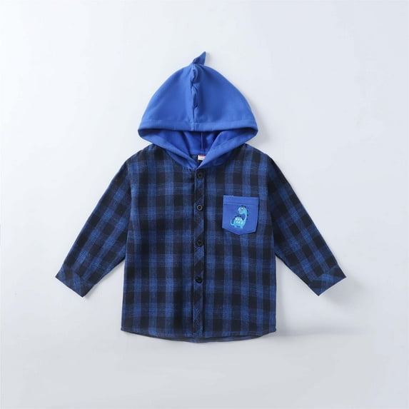 ATOGUTA Boys' Outerwear Jackets & Coats Spring and Autumn Styles Classic Checked Hooded Shirt Children's Clothing Blue, Size 1T-8