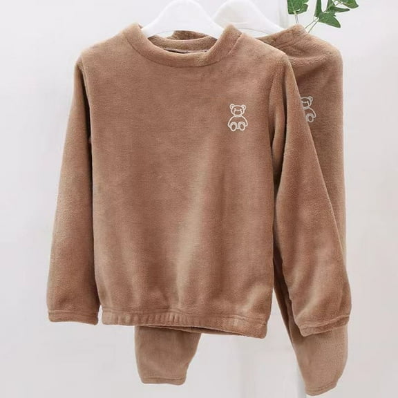 ATOGUTA Boys Pants Sets 2-Piece Flannel Long Sleeve & Pants PJ Set Kid Cozy Sleepwear Size 3T-12, Coffee