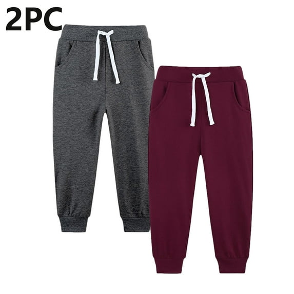 ATOGUTA Boys Pants Size 5T-14 Elastic Waist Athletic Joggers for Running Sports Outdoor School Uniform 2 Pack Coffee