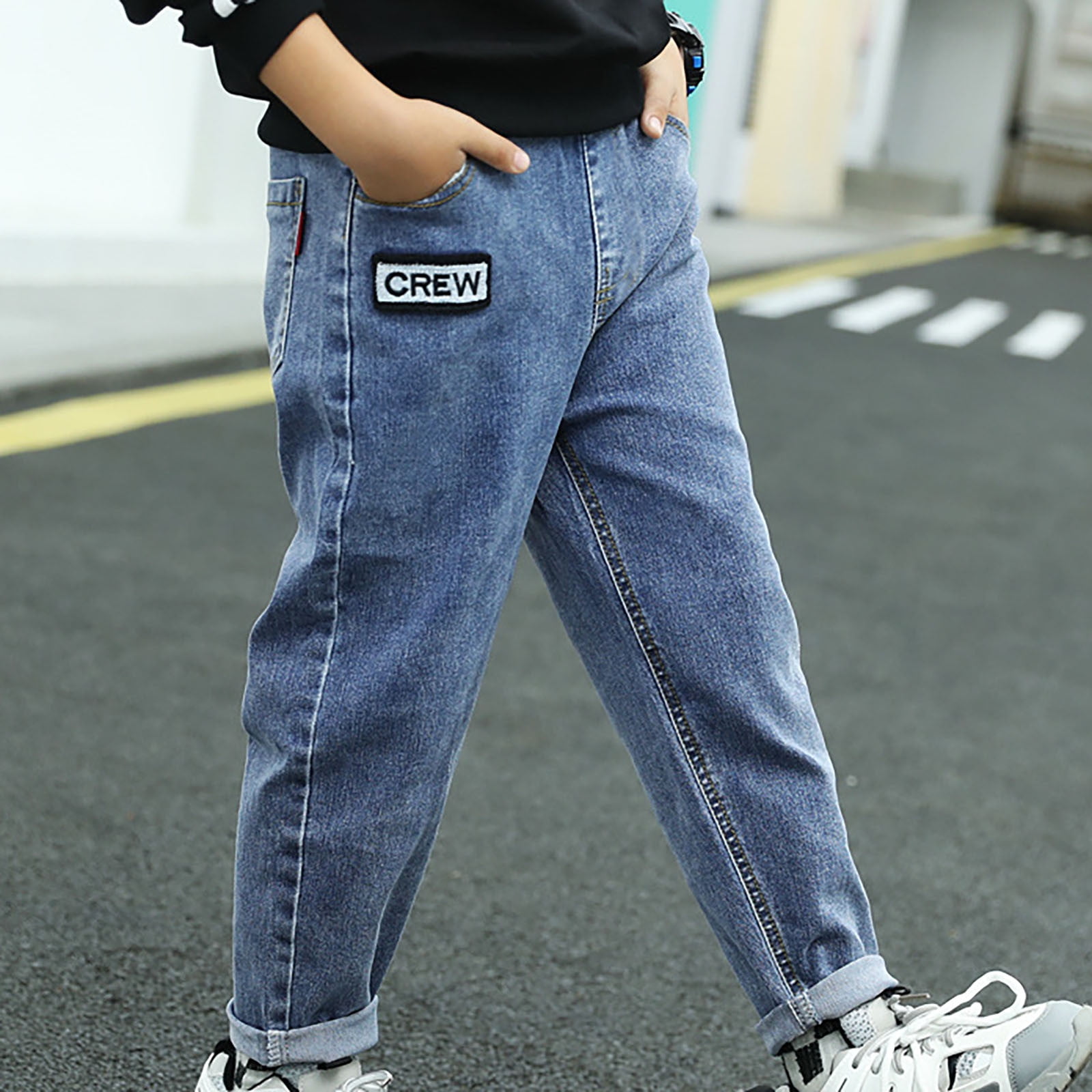 Drawstring Ankle-Length Loose Jogger Jeans Women Solid Color