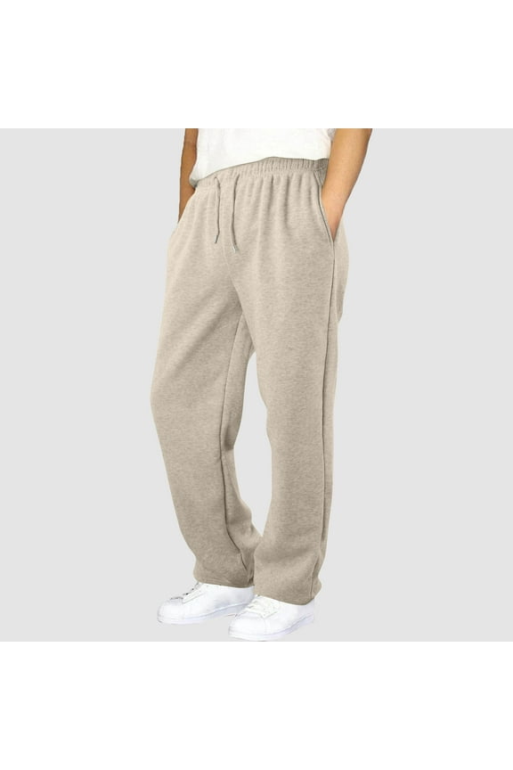 Boys Pants Uniform Size 4T-15 Elastic Waist Fleece Athletic Joggers for Running Sports Outdoor School Uniform Beige