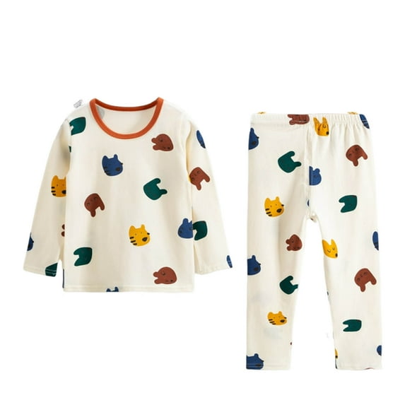 ATOGUTA Boys Pj Sets Toddler 2 Piece Sleepwear Kids Fall Winter Clothes Set Size 2T-13, Beige