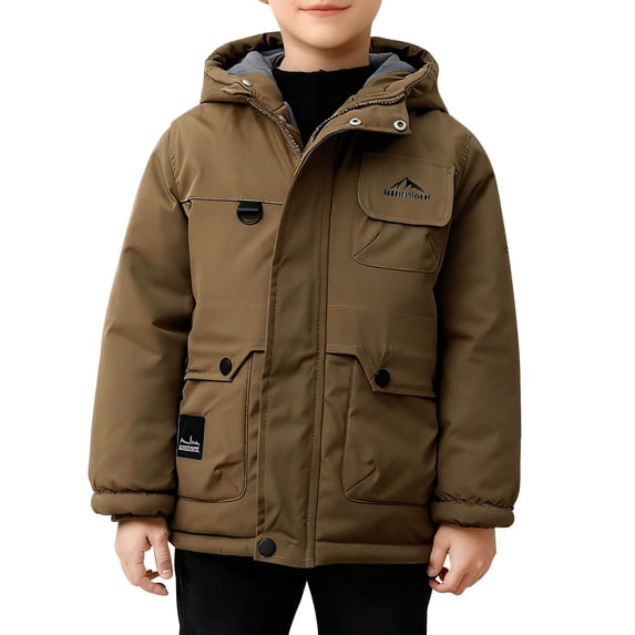 ATOGUTA Boys Puffer Jacket Lightweight Fleece Jacket Warm Hooded Winter Coat Quilted Outerwear Jacket Size 3T-13, Yellow
