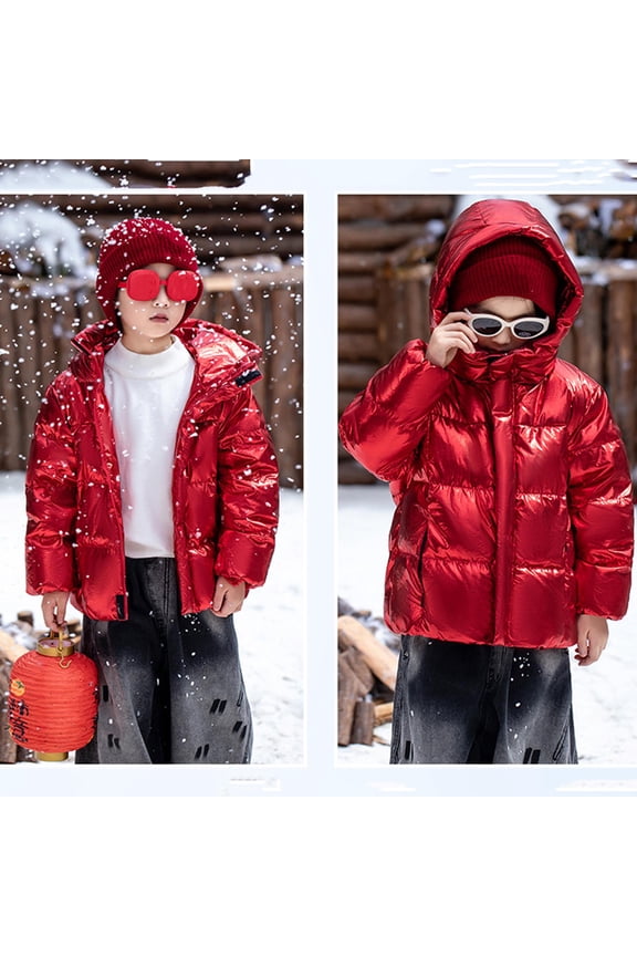 Boys Puffer Jacket Winter Fleece Jacket Zip Up Hooded Puffer Quilted Kids Outerwear Jacket for Boys Size 1T-11 Red