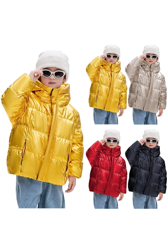 Boys Puffer Jacket Winter Fleece Jacket Zip Up Hooded Puffer Quilted Kids Outerwear Jacket for Boys Size 1T-11 Yellow