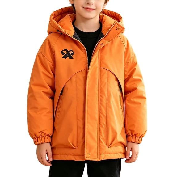 ATOGUTA Boys' Puffer Winter Coats Winter Coat School Snow Play Travel Kids Warm Hooded Parka With Bag Orange