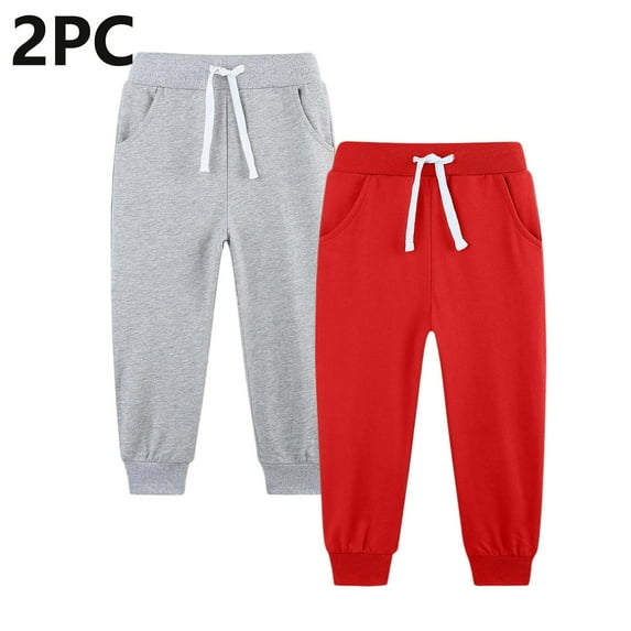 ATOGUTA Boys Pull On Pants Size 5T-14 Elastic Waist Athletic Joggers for Running Sports Outdoor School Uniform 2 Pack Silver