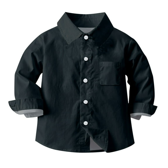 ATOGUTA Boys' School Long Sleeve Button Down Shirt Baby Boy's and Toddler Long Sleeve Button Down Shirts Black, Size 6M-8