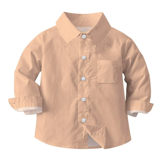 ATOGUTA Boys' School Long Sleeve Button Down Shirt Baby Boy's and Toddler Long Sleeve Button Down Shirts Pink, Size 6M-8