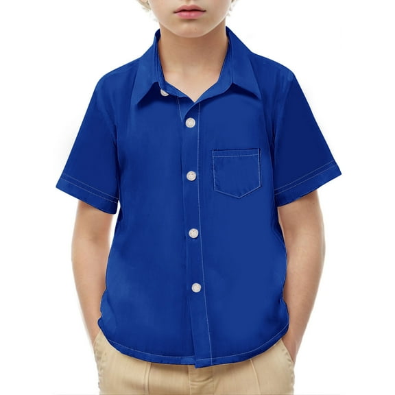 ATOGUTA Boys School Shirts Kids Casual Button Down Shirts with Chest Pocket Blue, 2-15 Years