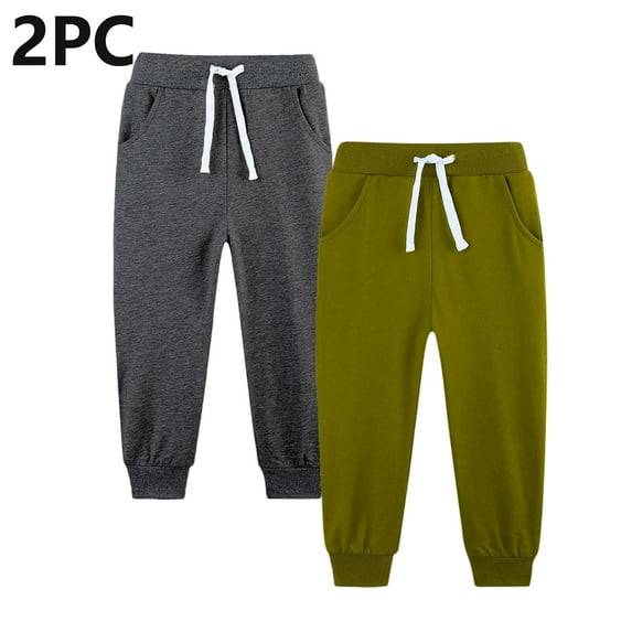 ATOGUTA Boys School Uniform Pants Size 5T-14 Elastic Waist Athletic Joggers for Running Sports Outdoor School Uniform 2 Pack Dark Gray