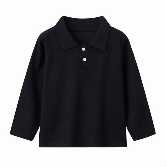 ATOGUTA Boys' School Uniform Shirt Size 2T-11 Long Sleeve Collared Shirts Clothes Cute Pullovers Tops Black