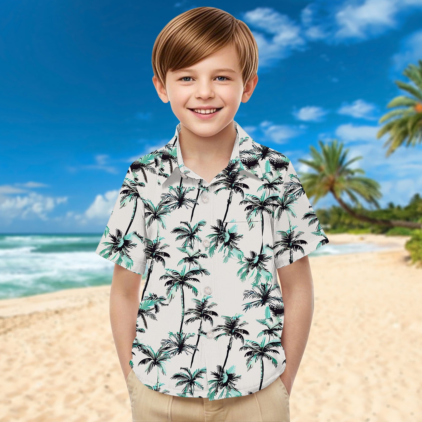 White on White Hawaiian Shirt for Boys
