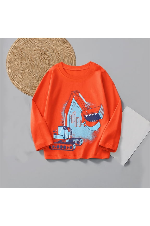 Boys Shirts Long Sleeve T-Shirts Crew Neck Tops Cotton Summer Uniform Clothes Orange, 3-9 Years