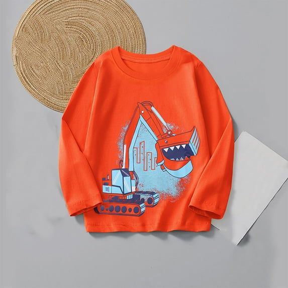 ATOGUTA Boys Shirts Long Sleeve T-Shirts Crew Neck Tops Cotton Summer Uniform Clothes Orange, 3-9 Years