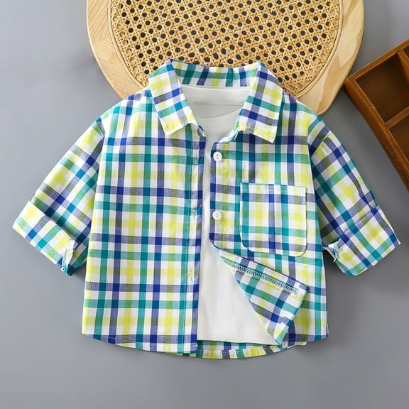 ATOGUTA Boys Short Sleeve Shirt Kids Casual Short Sleeve Western Pearl Snap Button Plaid Shirt, 1-11 Years