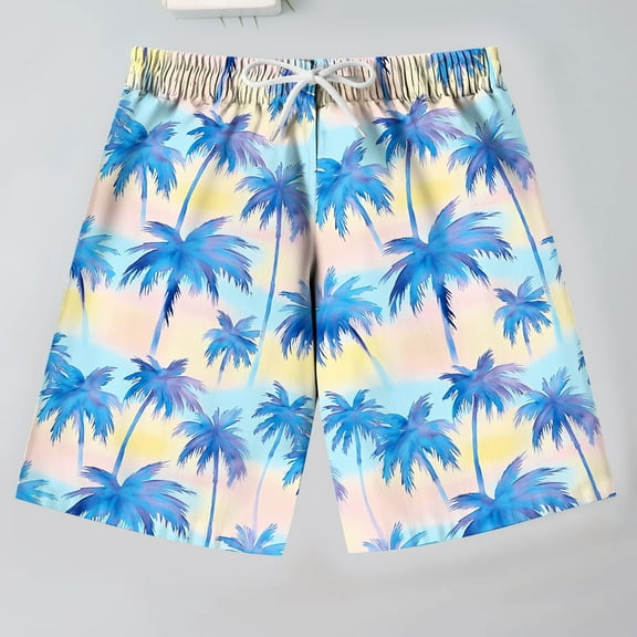 ATOGUTA Boys Shorts Drawstring Waist Printed Summer Vacation Beach Shorts Purple, Size 7-14