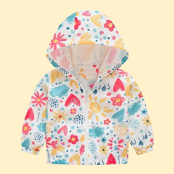 ATOGUTA Boys Ski Jacket Cute Print Zip Jacket Hooded Trench Lightweight Kids Coats Windbreaker Casual Outerwear White, Size 2T-7
