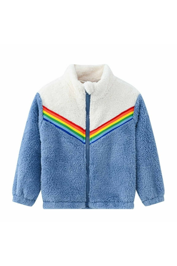 Boys Ski Jacket Sherpa Fall Winter Full Zip Fuzzy Coat Outwear Blue, Size 2T-8