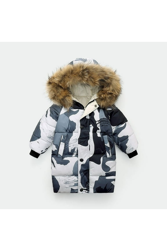 Boys Ski Jacket Thick Warm Kids Down Coat Winter Hooded Long Boys Girls Down Jackets Outerwear Children Clothing Gray, Size 1T-10