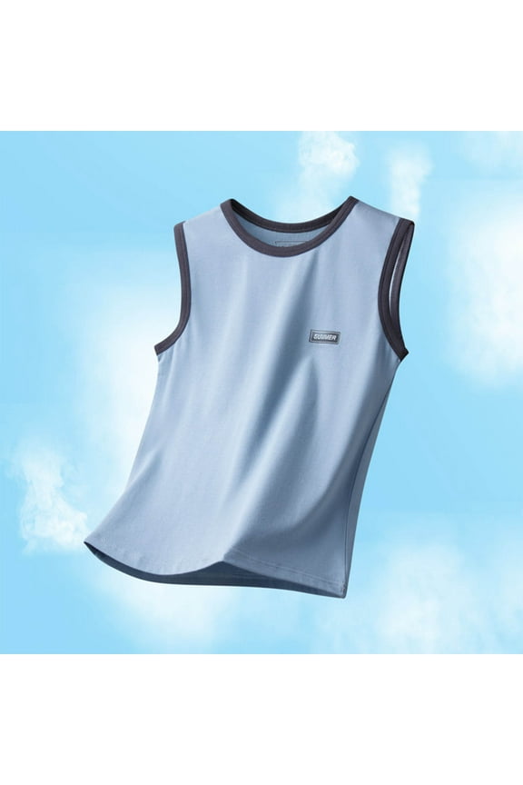 Boys Sleeveless Tank Top Sky Blue Kids Sleeveless Running Tennis Yoga Shirt Size 2T-17