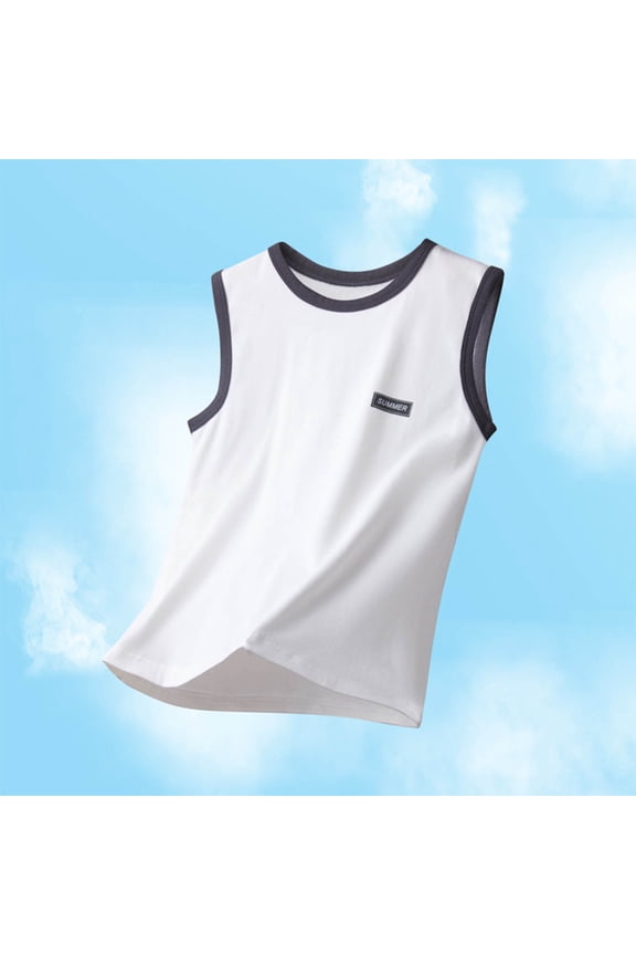Boys Sleeveless Tops White Kids Sleeveless Running Tennis Yoga Shirt Size 2T-17
