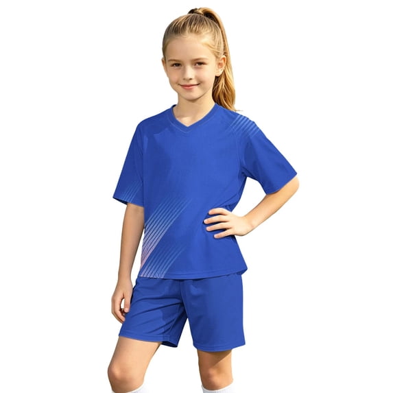ATOGUTA Boys Soccer Jersey Set 2 Piece Short Sleeve Soccer Jersey Kids Shirt and Boys Soccer Shorts Youth Activewear Set Size 4T-14, Dark Blue