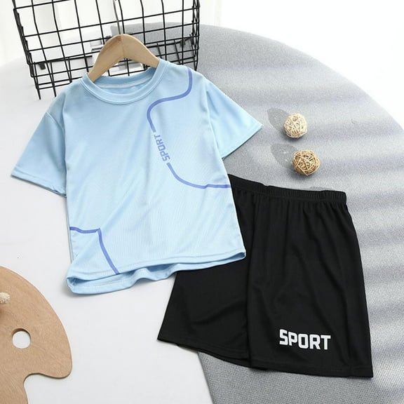 ATOGUTA Boys Soccer Outfits Active Short Set T-Shirt and Shorts Outfit for Boys Blue, Size 3-16 Years