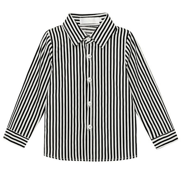 ATOGUTA Boys Striped Shirt Kids Fashion Button Down Long Sleeve Shirts Black, Size 2T-13