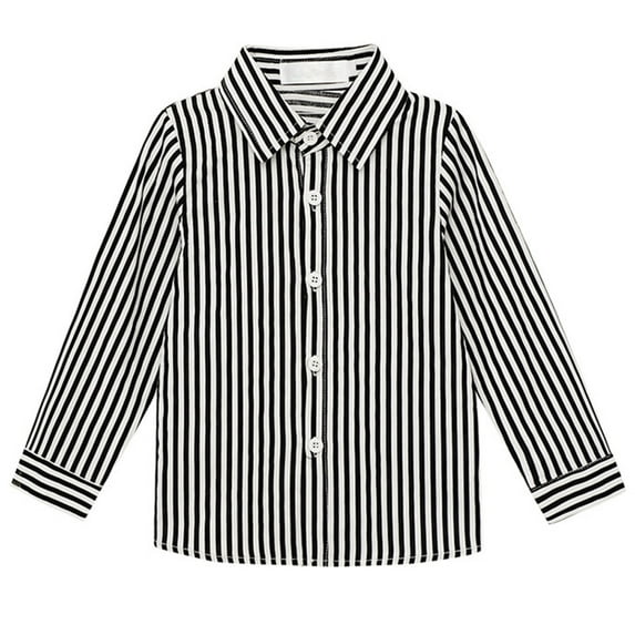 ATOGUTA Boys Striped Shirt Kids Fashion Button Down Long Sleeve Shirts Black, Size 2T-13