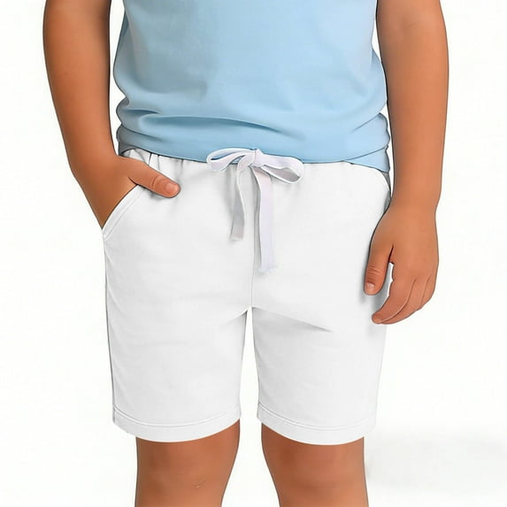 ATOGUTA Boys Sweat Shorts Lightweight Soccer Short with Pockets for Running Basketball Gymnastics Sports White, Size 1T-11