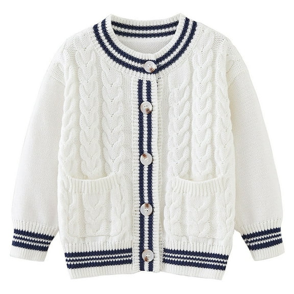 ATOGUTA Boys Sweater Button Down Long Sleeve Kids School Uniform Fall Jacket Size 3T-8, White