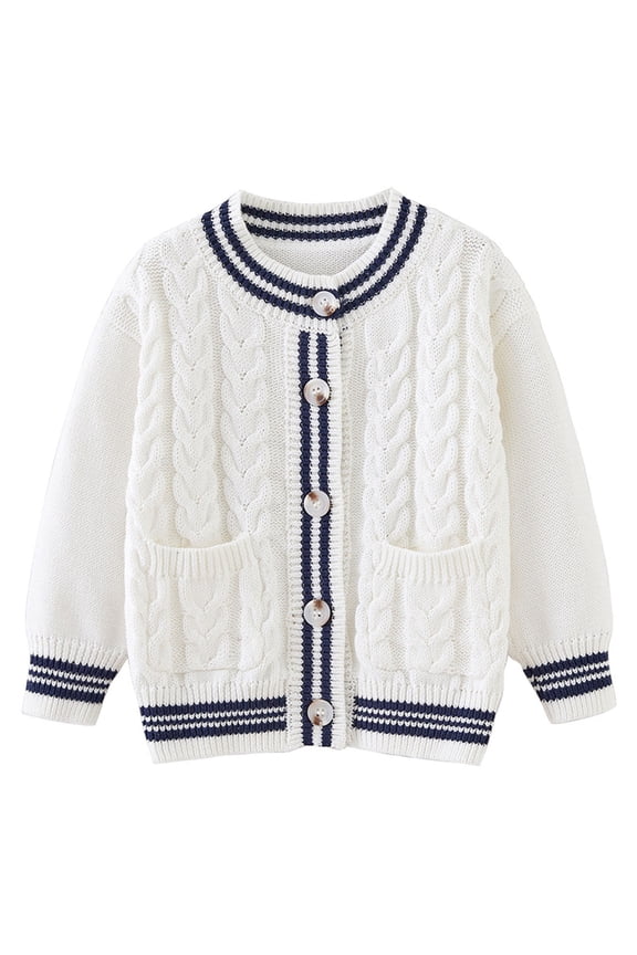 Boys Sweater Button Down Long Sleeve Kids School Uniform Fall Jacket Size 3T-8, White