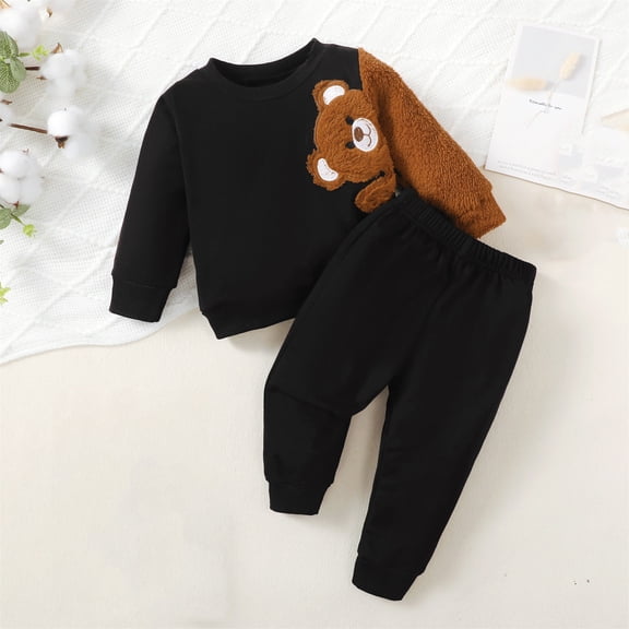 ATOGUTA Boys Sweats Outfit Tracksuit Long Sleeve Pullover Sweatshirt Sweatpants Jogger set Sweatsuit Size 3M-2T, Black