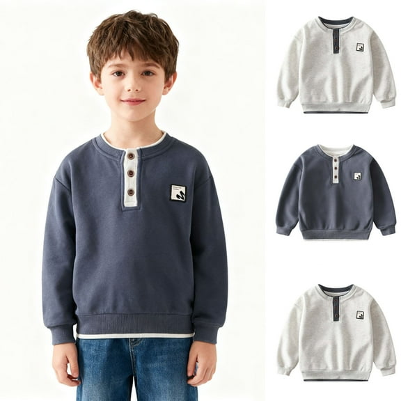 ATOGUTA Boys Sweatshirts Long Sleeve Shirts Pullover Tee Top Kid Clothes Size 2T-10, Dark Gray