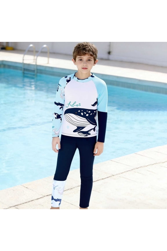 Boys Swim Set Long Sleeve Rash Guard Swimwear Quick Dry Surfing Wetsuit for Kids Bathing Suit Size 3T-14, White