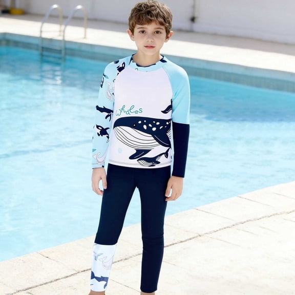 ATOGUTA Boys Swim Set Long Sleeve Rash Guard Swimwear Quick Dry Surfing Wetsuit for Kids Bathing Suit Size 3T-14, White